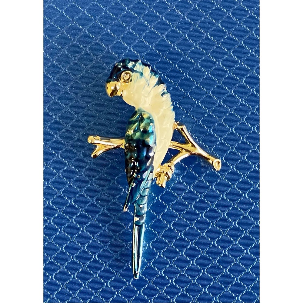 Vtg Parrot or Bird of Paradise Brooch, Gold Tone, Beautiful Blue Tones